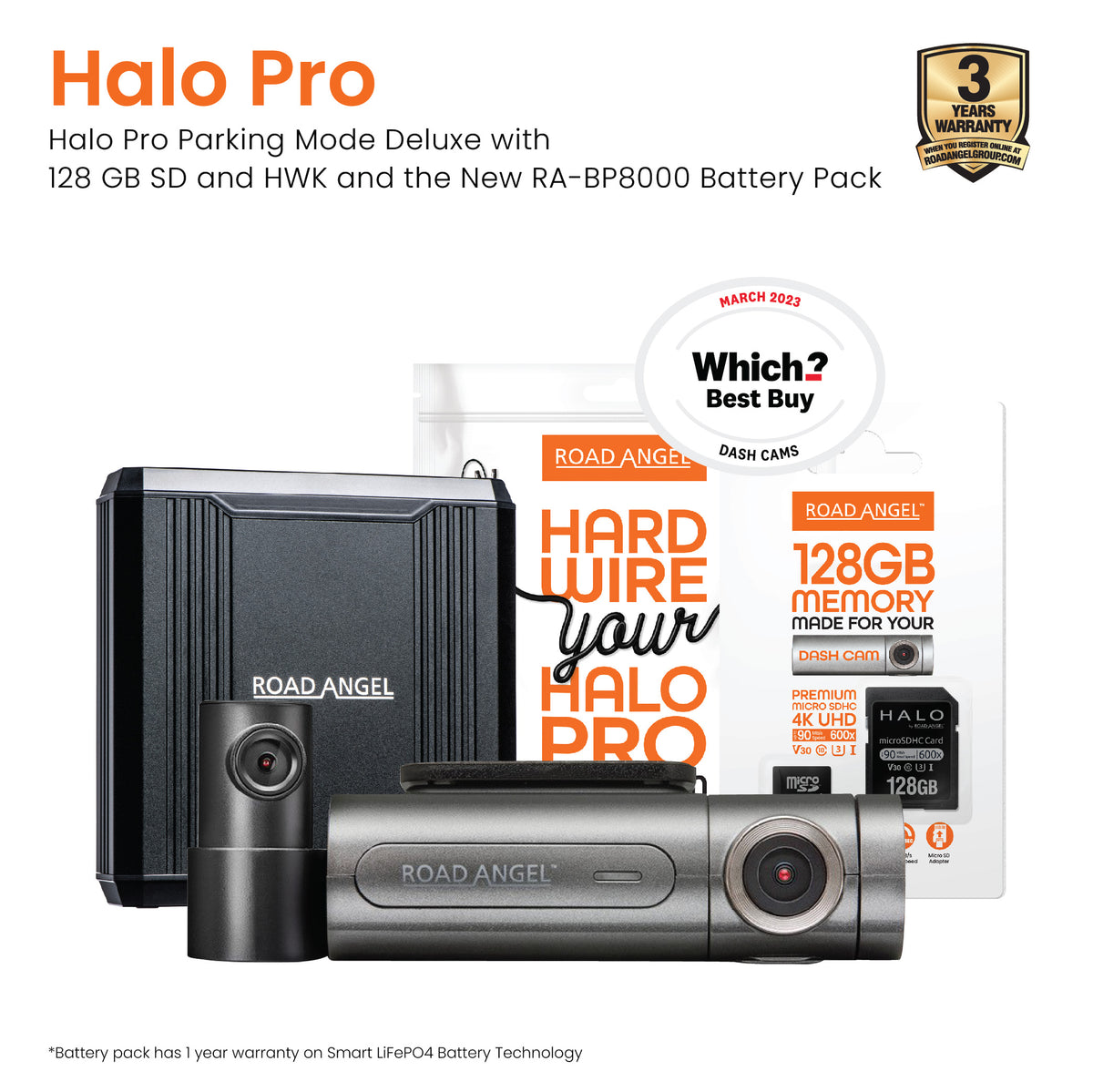 Road Angel Halo Pro 128GB Deluxe Dual Dash Cam Bundle with – Battery Pack for Ultimate Parking Monitoring! - Nationwide Installation Included