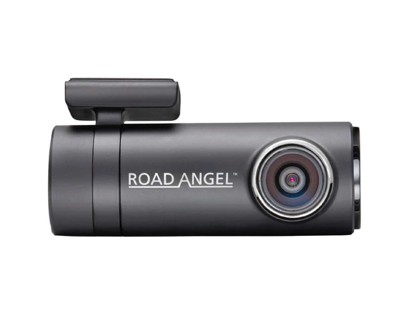 A black Road Angel Halo Drive 2 dash cam with a visible camera lens and brand logo.